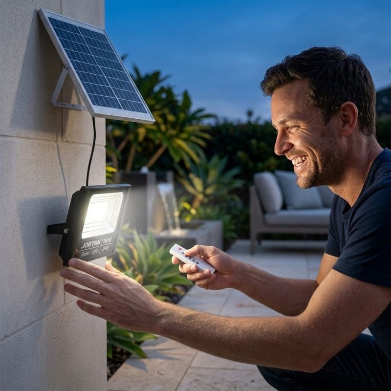 Projetor LED Solar com Painel e Comando à Distância