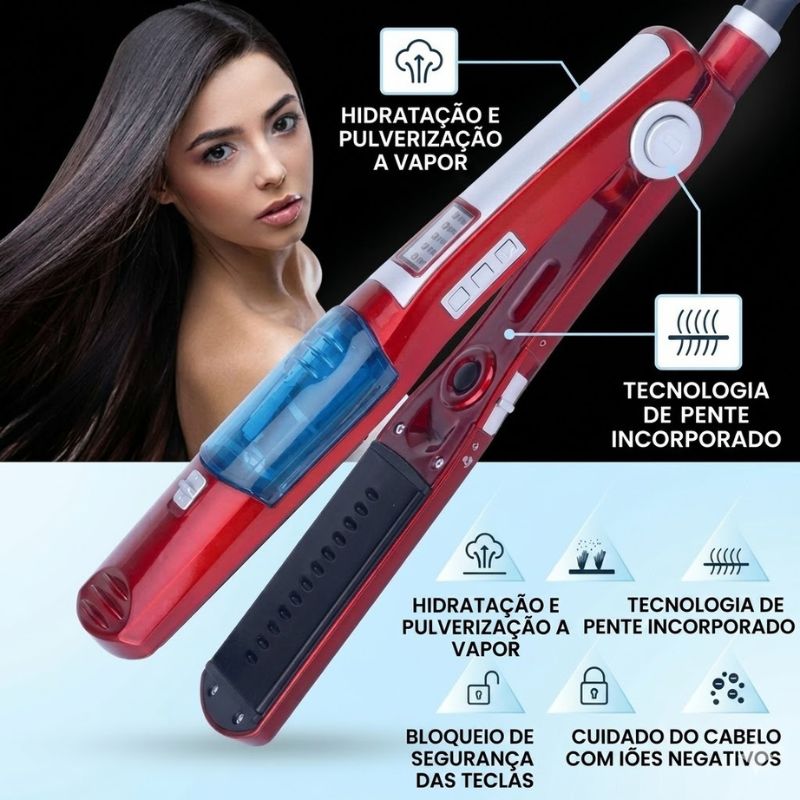 Alisador com calor a seco e a vapor 2 em 1